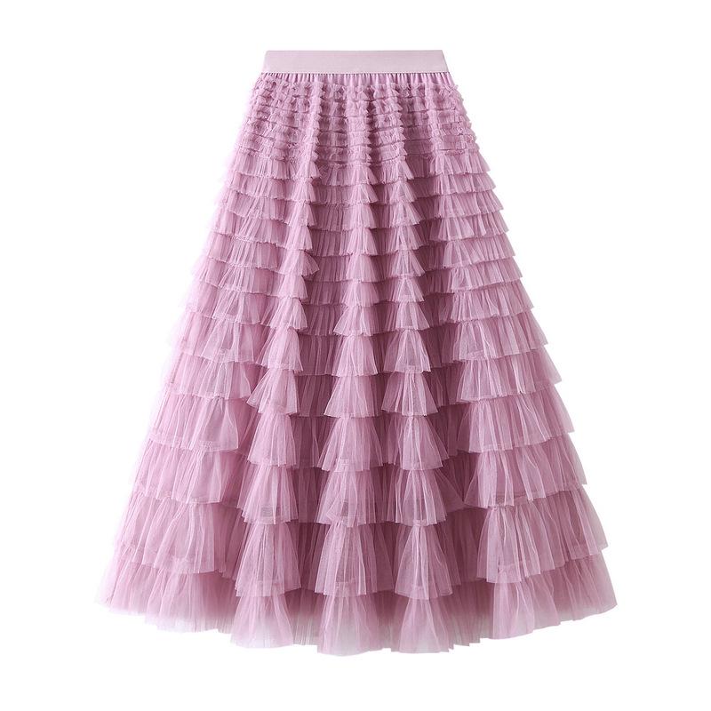 Fairy White Tulle Pleated Long Midi Skirt for Women - Spring/Autumn 2024 Collection.