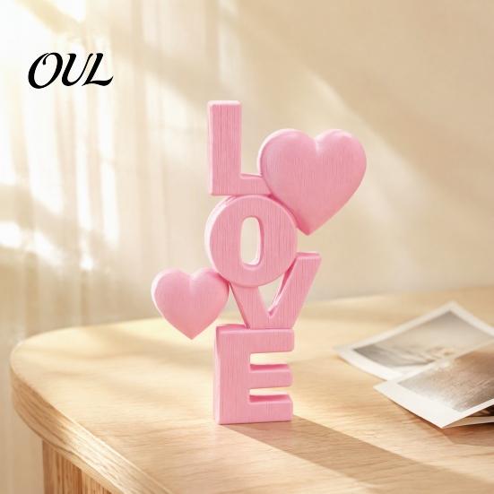 Romantic Bedroom Bedside Decor 2Pcs 3D Printed Stacked LOVE Letter Ornament with Heart Decor, Light Luxury Style Table Topper Tabletop Love Sculpture,