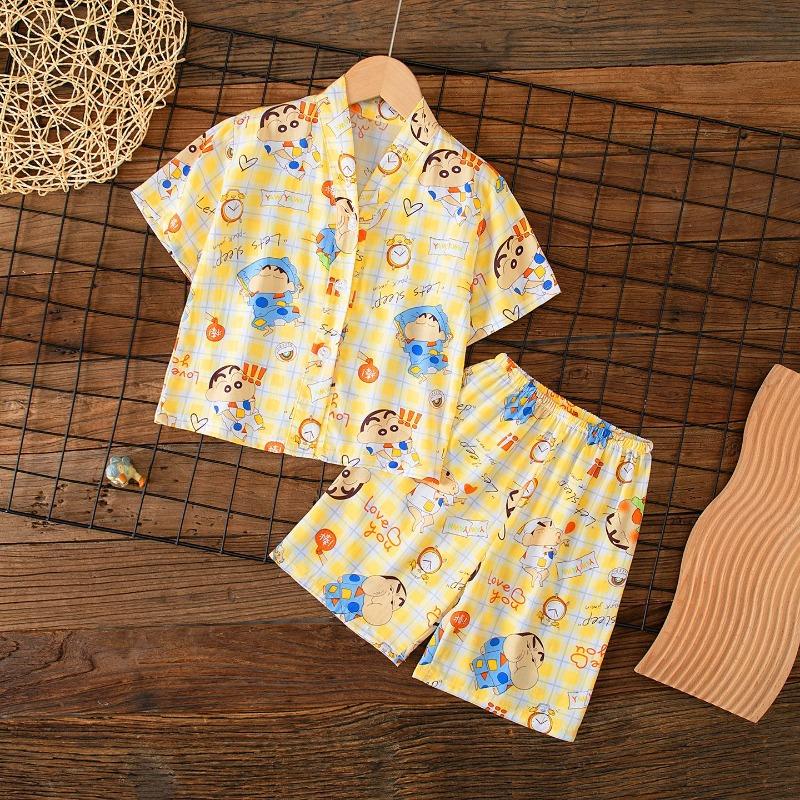 Kids 2-Piece Set 1-15Y Unisex Summer Casual Printed Viscose Cardigan+Shorts