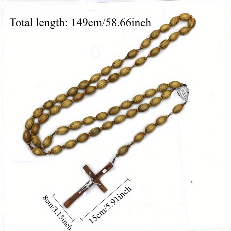 Holzperlen hängen an der Wand Rosenkranz Übergroße Dekoration Religiöser katholischer Kreuz-Kirchen-Rosenkranz Wandrosenkranz
