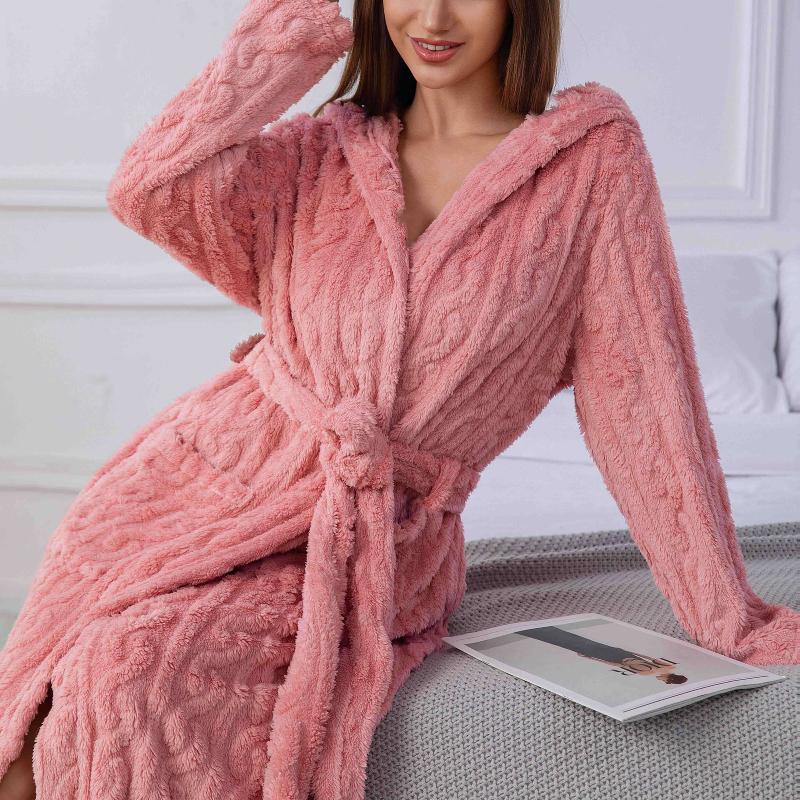 Nieuwe Casual Mode Dames Elegante Effen Kleur Zacht Pluche Loungewear Slaapkleding Casual Badjas voor Herfst/Winter