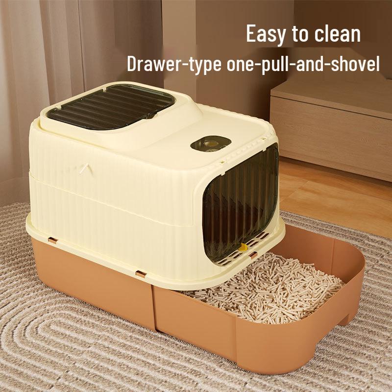 Fully Enclosed Extra Large Cat Litter Box with UV Sterilization and Foldable Drawer Design
