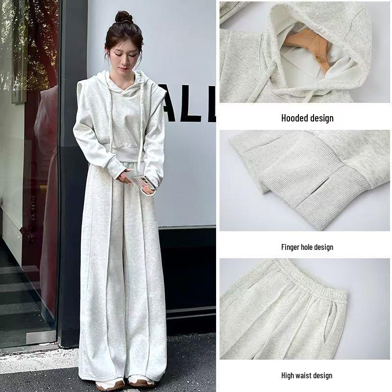 

Весенний вязаный худи в европейском стиле и брюки широкого кроя, комплект из двух предметов - Женская одежда больших размеров M (90-105 jin)