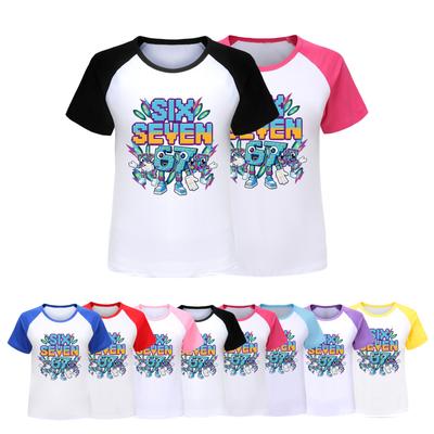 5220 Dzieci Chłopcy Dziewczynki Kradnij Rozkład Mózgu 67 Sześć Siedem Nadruk Raglan Krótki Rękaw T-Shirt