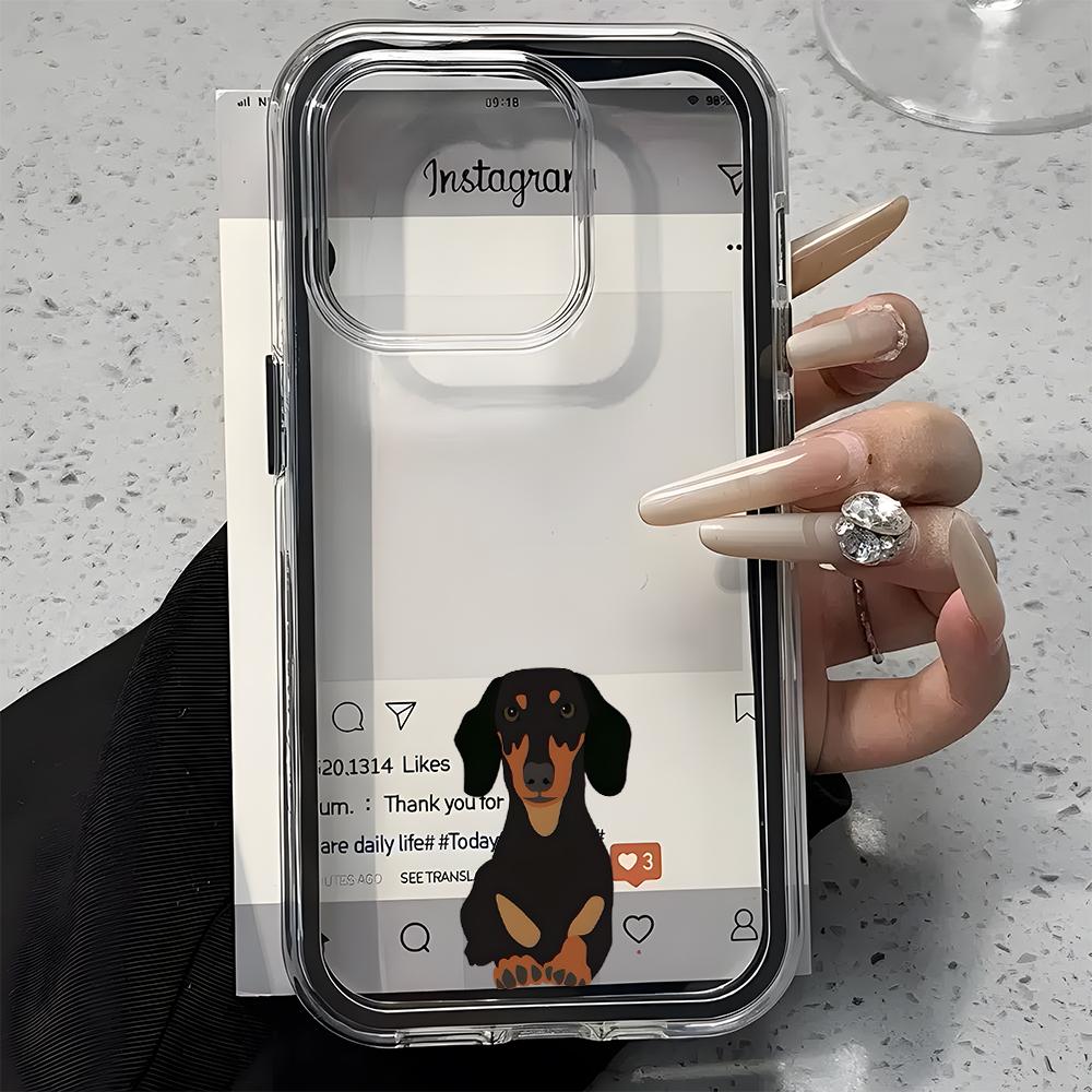 Dachshund Dog Pattern Clear Phone Case For iPhone 17 16 15 14 13 12 11 Pro Max Air Plus 2 In 1 Candy Color Silicone Soft Cover