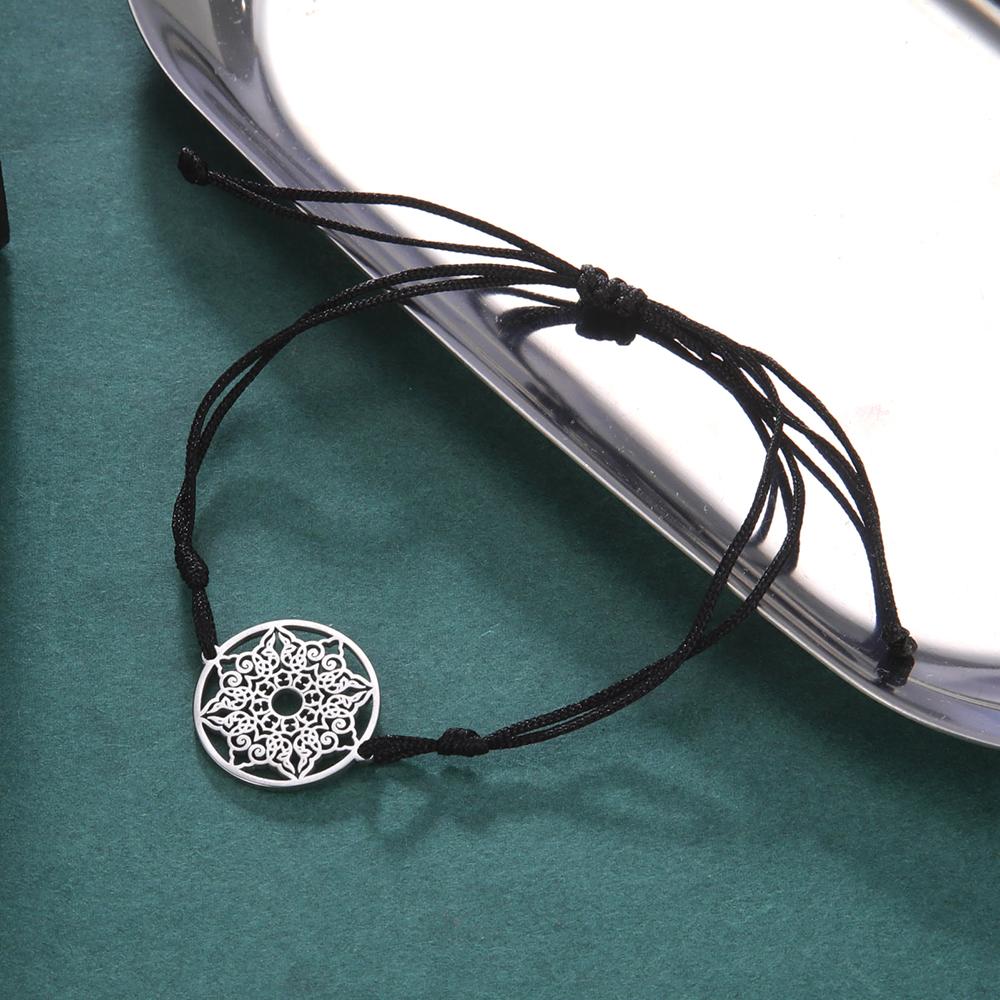 Dawapara Flower of Life Metatron Cube Bracelet for Women Men Adjustable Rope Chain Stainless Steel Charm Bracelet Couple Jewelry