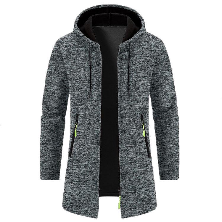 Men's Plus Size Hooded Mid-Length Fleece Knit Cardigan