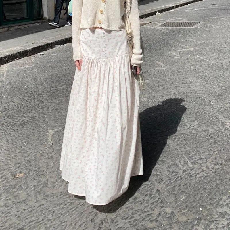 

Женская милая длинная повседневная макси-юбка с цветочным принтом, с высокой талией, вставками S бежевый