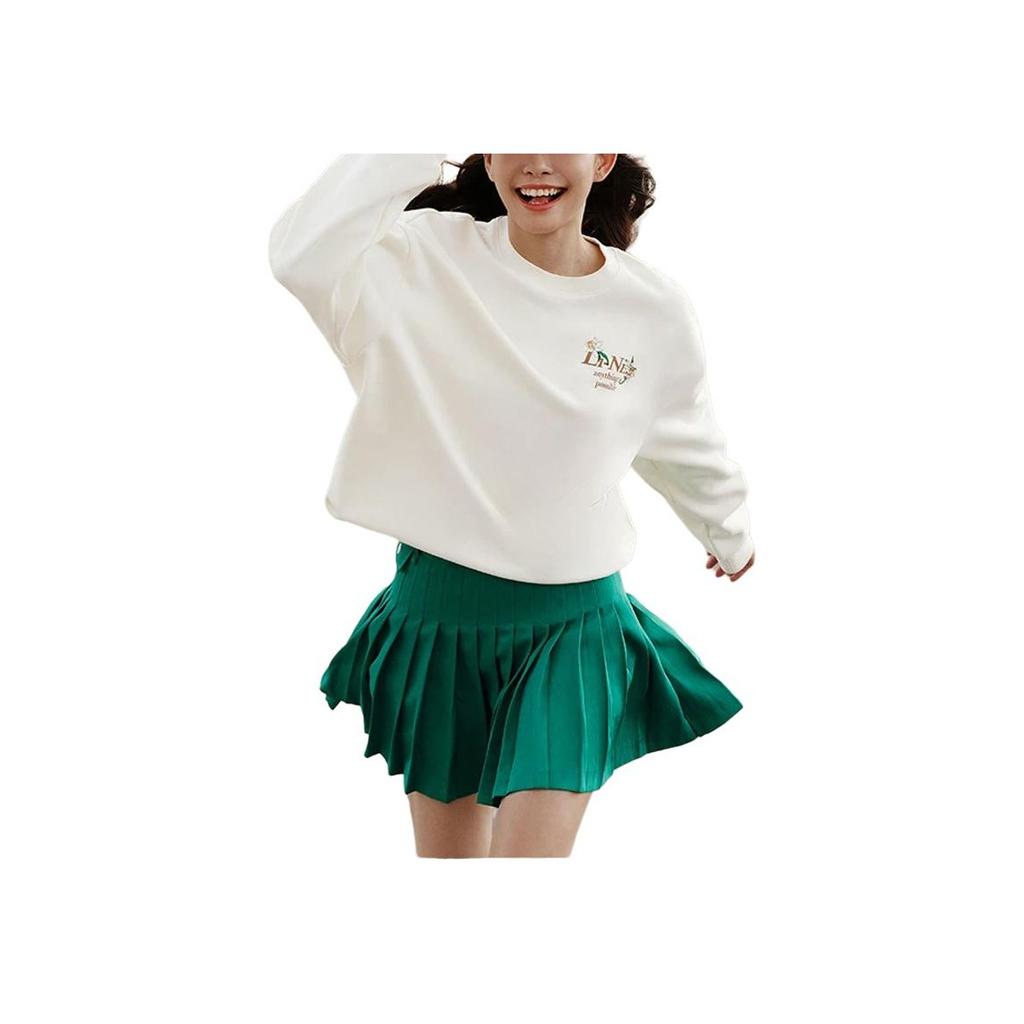 Serie de Estilo de Vida Deportivo Li Ning Logo Floral Polar Cálido Antibacteriano Holgado Sudadera Pulóver Sudadera para Mujer Blanco Crudo AWDTE46-1