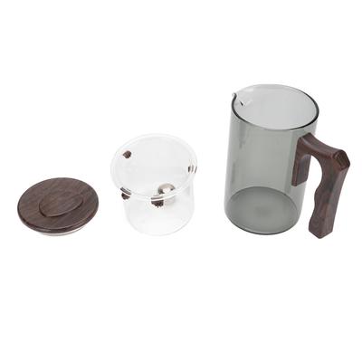 Glass Teapot with Strainer Wood Handle Tea Water Separation Loose Leaf Tea Maker Heatproof for Home