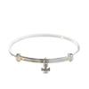 Peace and Joy Women's White Copper Bangle: Simple Push-Pull Carousel Ring Style Bracelet