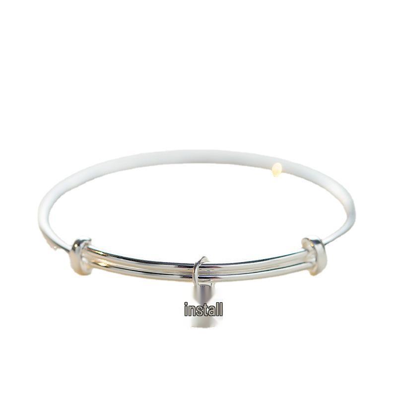Peace and Joy Women's White Copper Bangle: Simple Push-Pull Carousel Ring Style Bracelet