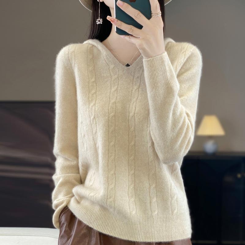 Women Knitted Hoodie 100% Wool Sweater MODERN NEW SAGA Winter Knitted Pullover Sweatshirt Soft Warm Wool Sweaters Jumper Knit Top