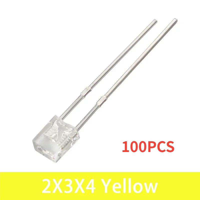 100/200PCS 2*3*4 LED Diode Kit Square LED Emitting Diodes Lamp White Red Green Blue Yellow Clear Diffused DIY Indicator 2x3x4mm