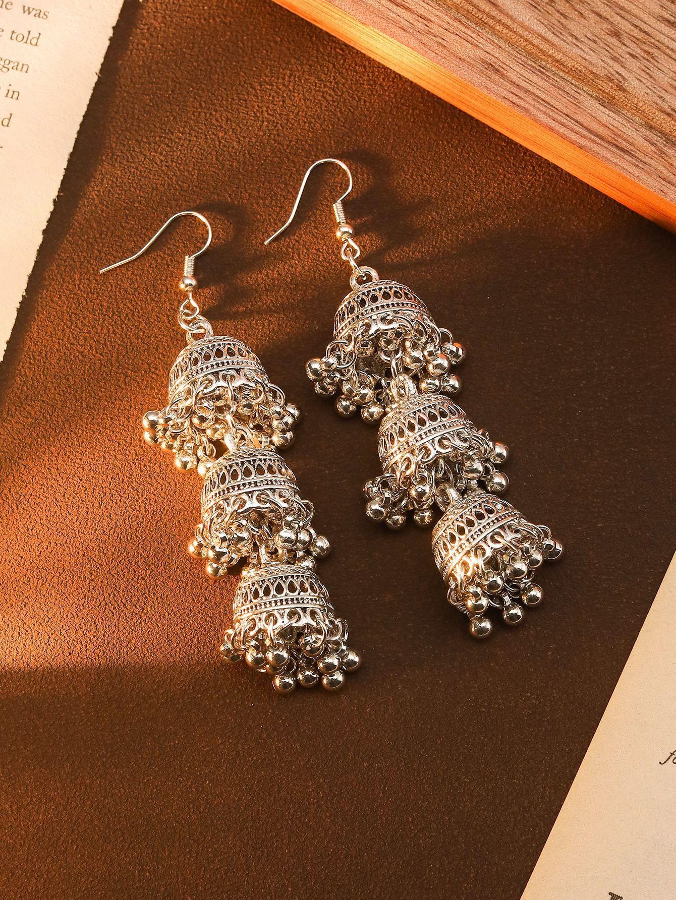 Bohemian Three-Layer Large Bell Fringed Earrings Retro Exotic Style Earrings Retro Personality Versatile