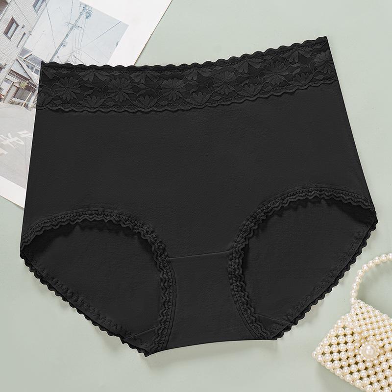High Waist Plus Size Lace Trim Cotton Panties - Seamless, Breathable, with Abdomen Control and Antibacterial Properties.