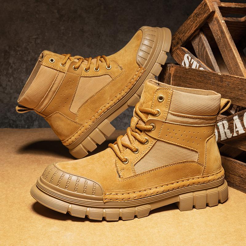 Brown Genuine Leather Men's Boots Brand Men New Arrival Walking Boots Men's Ankle Boots Lace-Up Outdoor High Top Non Slip Casual