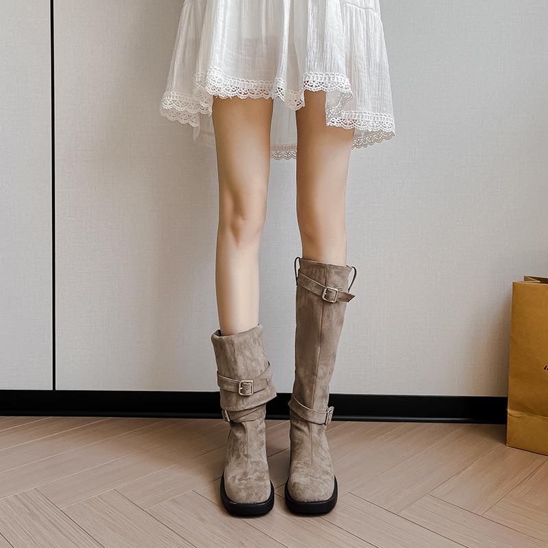 Two Wear Suede But Knee Boots Women's 2025 Autumn New Fashion Pleated Stacking Boots Maillard High Boots
