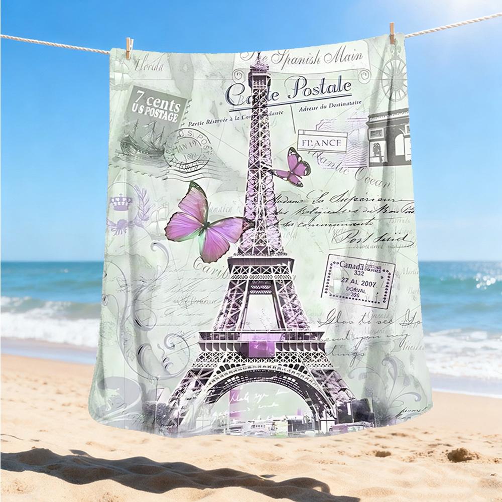 1pc Eiffel Tower Print Outdoor Blanket, Lightweight Polyester,