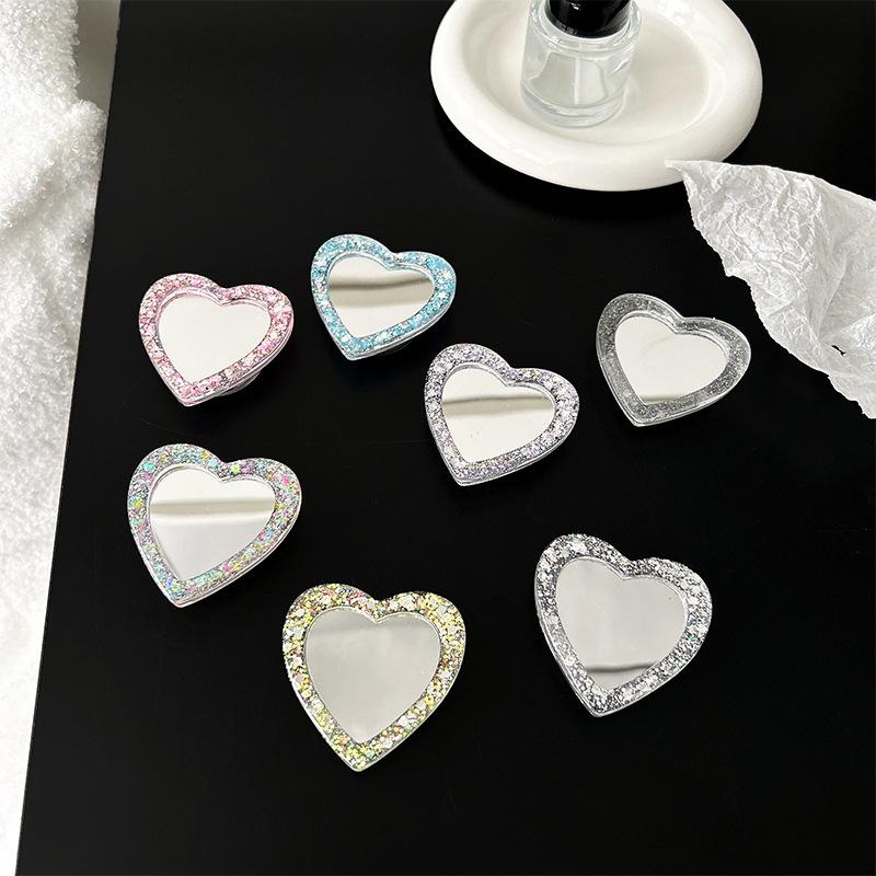 Love Mirror Sticker Glitter Powder Mobile Phone Airbag Bracket Creative Portable Makeup Mirror Niche Portable Ring