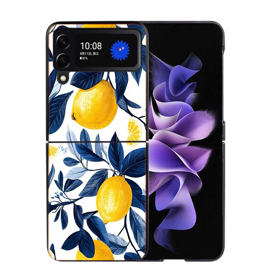 

Mediterranean Lemon Phone Case For Samsung Z Flip 7 6 5G Galaxy Z Flip4 Z Flip5 Z Flip3 Coque Black Hard PC Shell Protective Cov Samsung Z Flip 7 5G