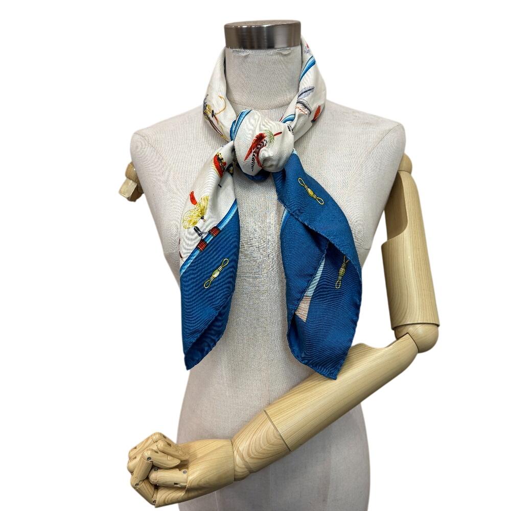 HERMES Flies silk Calle 90 scarf blue silk Used