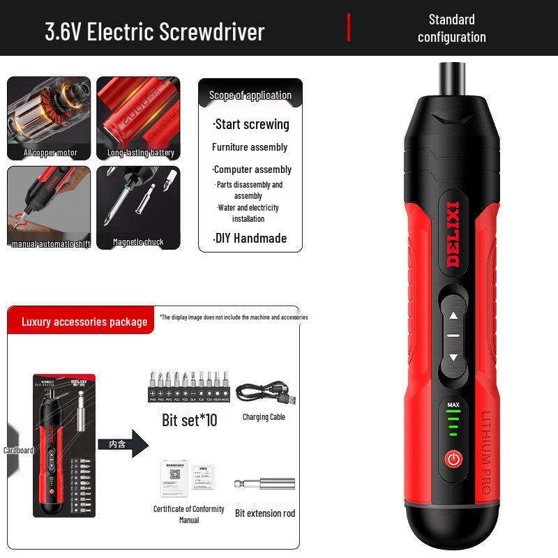 

Rechargeable Multifunctional Electric Screwdriver, Hand-held with Integrated Bits for Household Use.