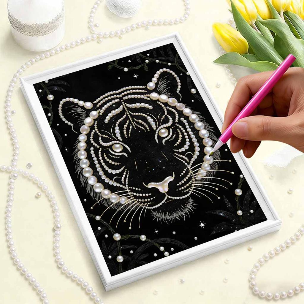 DIY Tiger Pearl Art Painting for Adults/Beginners Gift Home Decor Pearl Gem Paintings Picture Arts Craft 30x40cm Without Frame