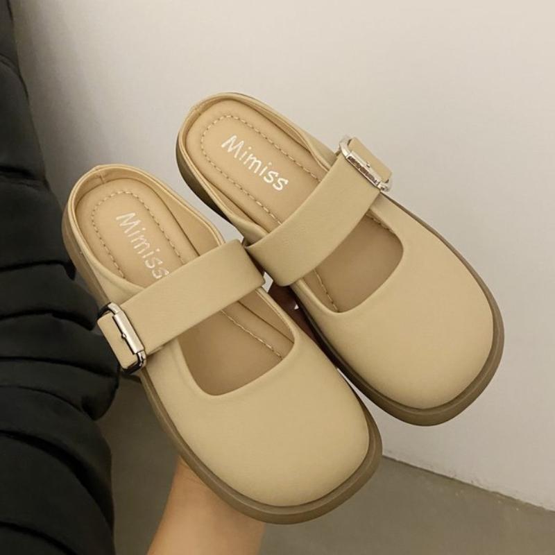 Women's summer outdoor closed-toe semi-slip-on sandals|slip-on thick-soled casual mules