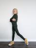 Girls' Cotton Ribbed Leggings, Forest Green, Size 104/110