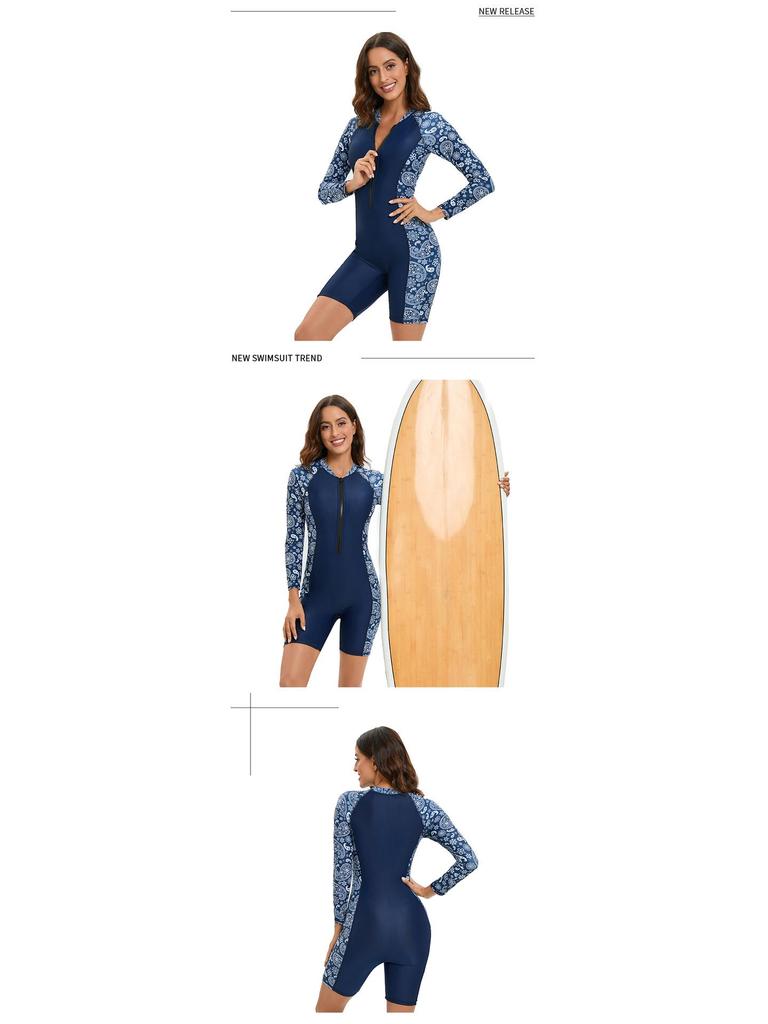2023 European & American Style Long Sleeve Women's Surfing Swimsuit with Trendy Print