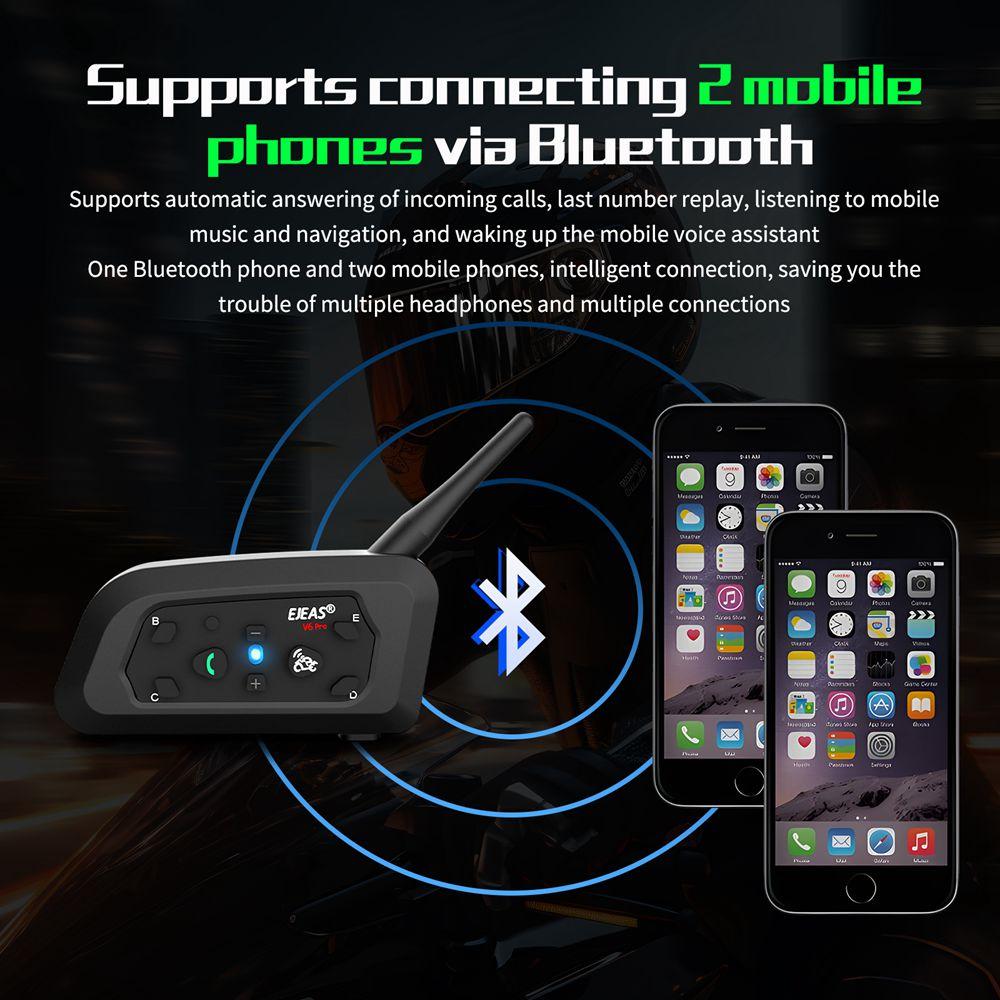 EJEAS V6 PRO+ Motorcycle Helmet Intercom Bluetooth Headset Support EUC CVC Noise Reduction Waterproof IP67 Standby Time 260H
