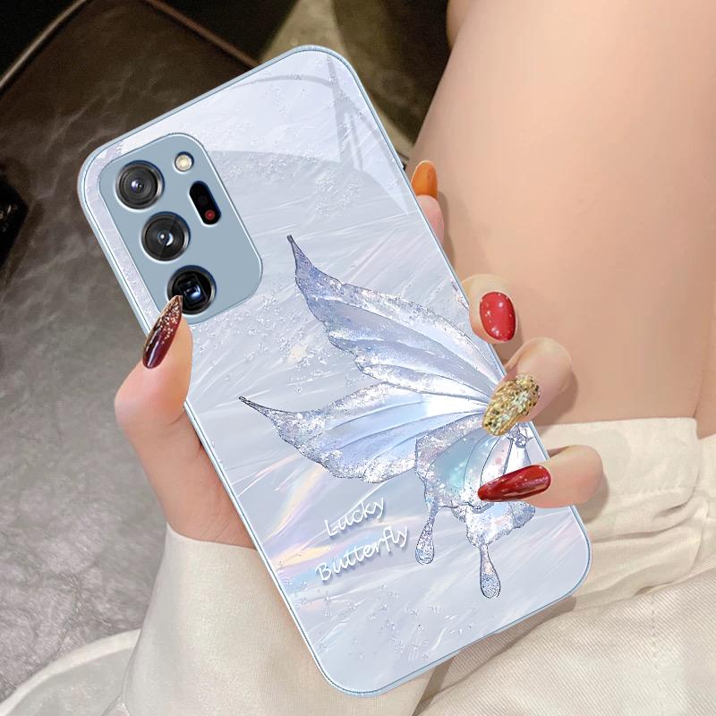 Flowing Butterfly For Samsung Galaxy Note 8 9 10 PRO 20 Ultra A01 02 03 Core 04E 4G 12 13 5G Tempering Glass Phone Case