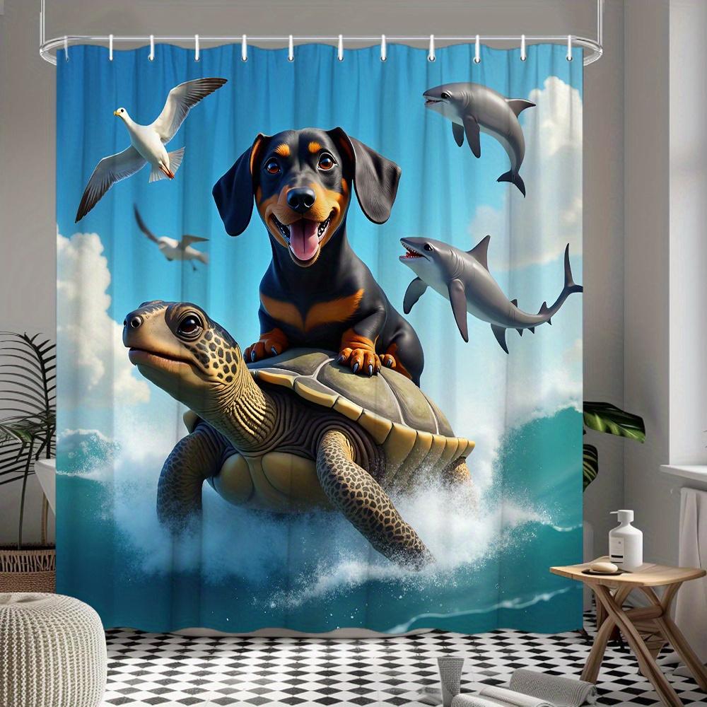 Tropical Ocean Animal Waterproof Shower Curtain Cute Dog Turtle Dolphin Shark Bathroom Decor