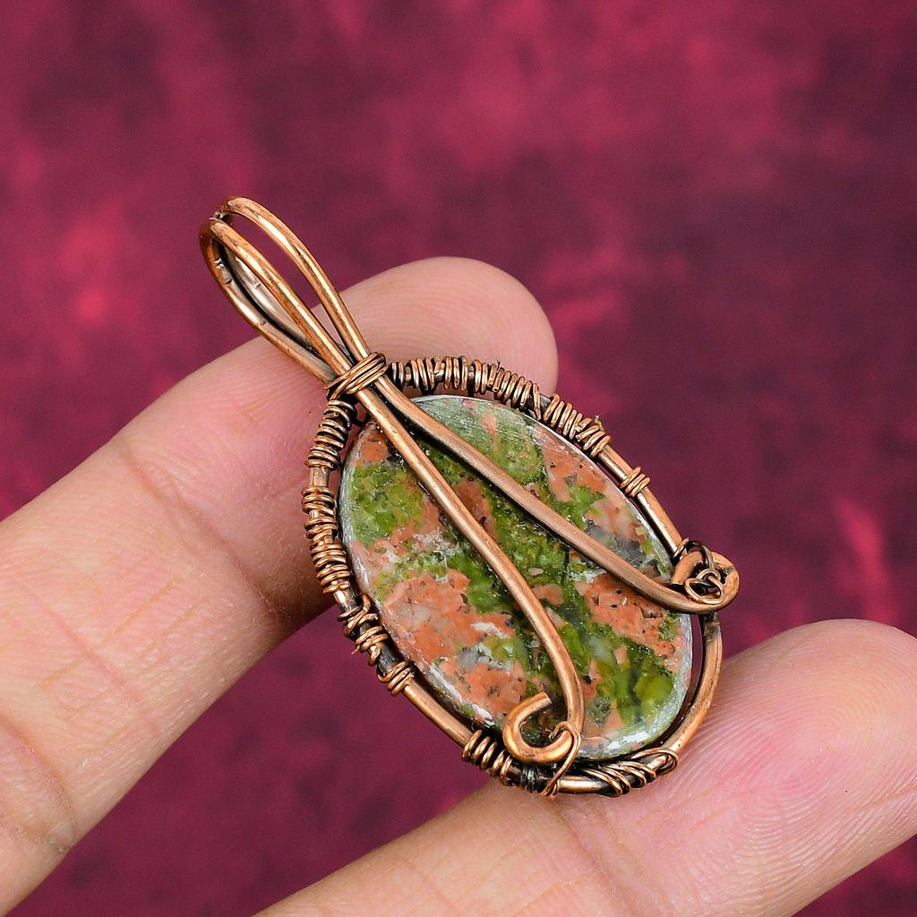 Tree Of Life Unakite Pendant Copper Wire Wrapped Pendant Gemstone Unique Jewelry