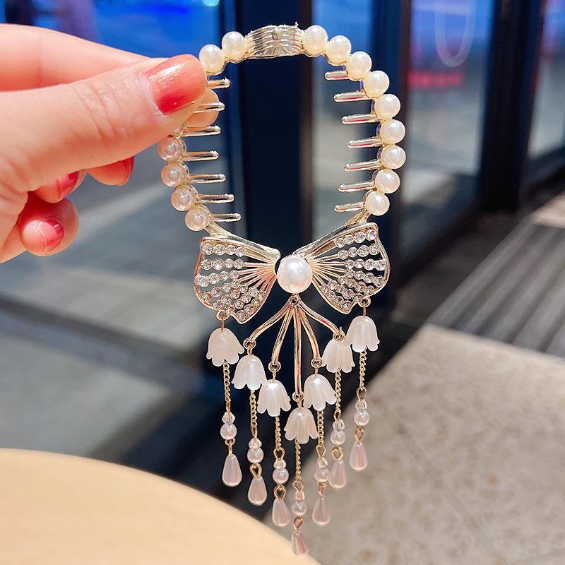 

Изысканная заколка для волос с кисточкой и цветком циркона, модная блестящая женская элегантная заколка для волос с высоким конским хвостом, пластина для волос, артефакт