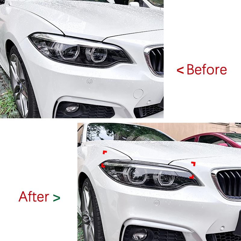1Pair ABS Plastic Car Headlights Eyebrow Eyelids Cover Stickers Trim for BMW 2 Series F22 F23 2015- Gloss Black/ Carbon Look