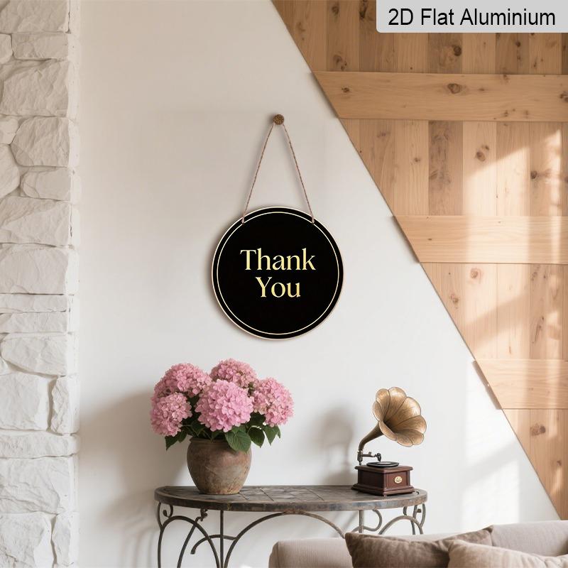 2D Flat Retro Aluminum Wall Stickers In Various Sizes. "Thank You" Sign On A Black Background. A Minimalist, Understated Luxury Style, Perfect for