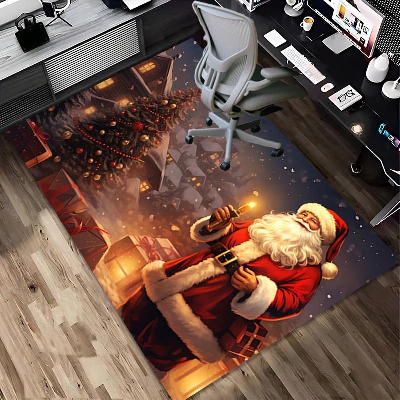 Christmas Santa Claus Crystal Velvet Chair Mat Area Rug - Non-Slip, Floor Mat, Office Desk Chair Rugs, Bedroom Decor.Christmas Gift-1106146