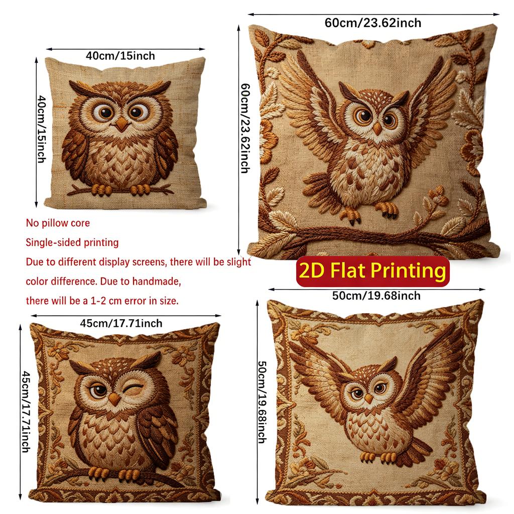 Vintage Embossed Owl Print Throw Pillow Covers Pattern Cushion Cover Suitable for Sofa Bedroom Car Pillow Cover