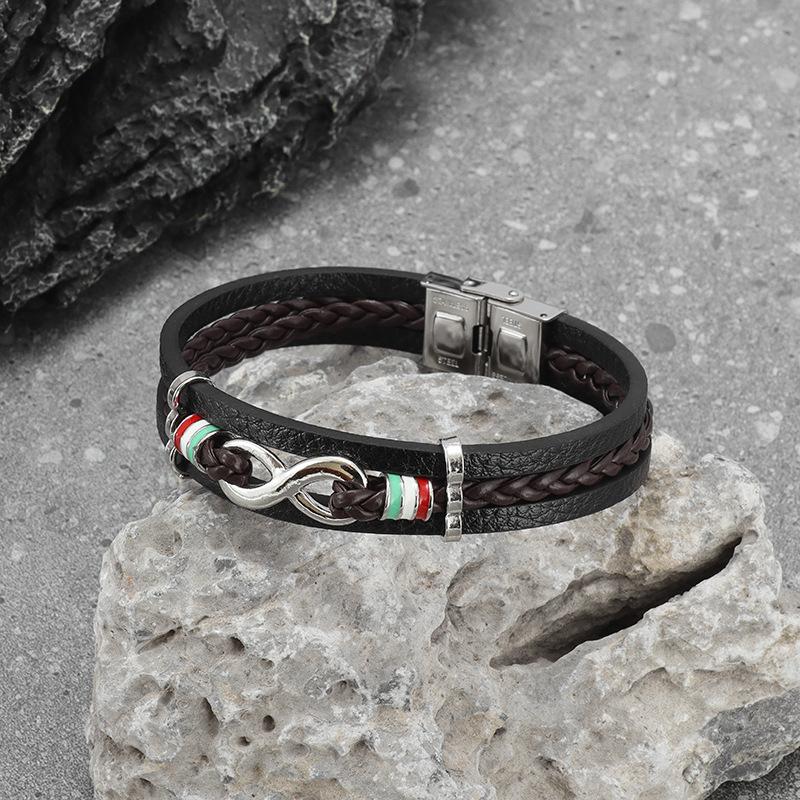 

Европейский и американский ретро простой кожаный многослойный браслет для мужчин кожаный браслет с 8 символами для персонализированной моды