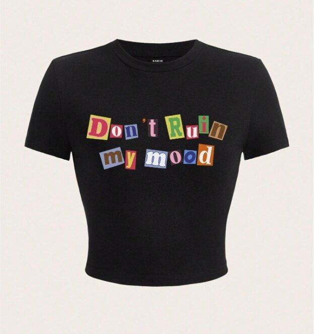 European station personalized retro street European and American style T-shirt women's alphabet printing navel top Spice girl sexy T-shirt