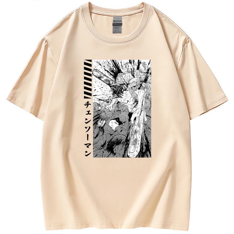 

2022 Women s Chainsaw Man Loose Fit T-Shirt - Japanese Comic Style, Round Neck M абрикосовий