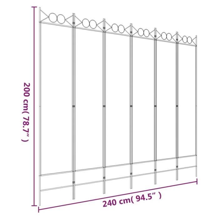 350161 vidaXL Cloison de séparation 6 panneaux Noir 240x200 cm Tissu