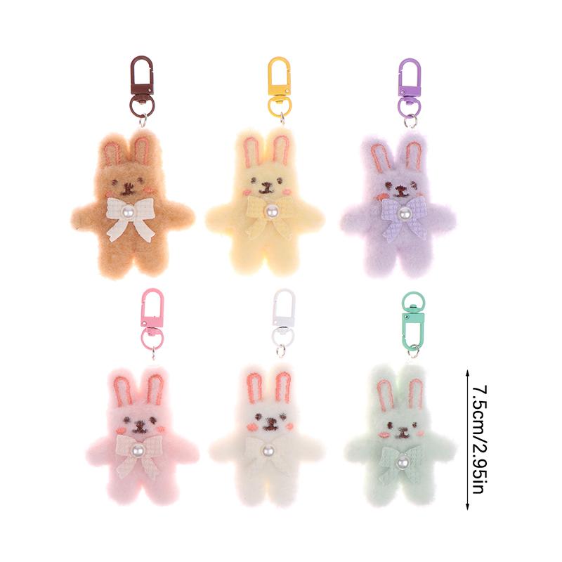Bowknot Rabbit Plush Pendant Cartoon Bunny Keychain Soft Stuffed Doll Car Key Ring Backpack Bag Decor