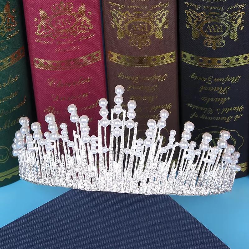 Hot Selling European Baroque Bridal Alloy Diamond Pearl Crown Headdress Crown Phoenix Crown Hair Accessory Rhinestone Highlight