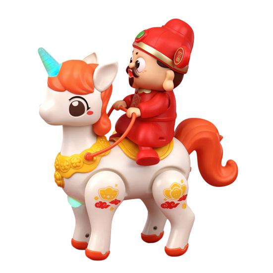 

Electric God of Wealth Toy with Music LED Light Cartoon Riding Horse Fortune God Toy with Movable Joints Spring Festival New Year Gift червоний