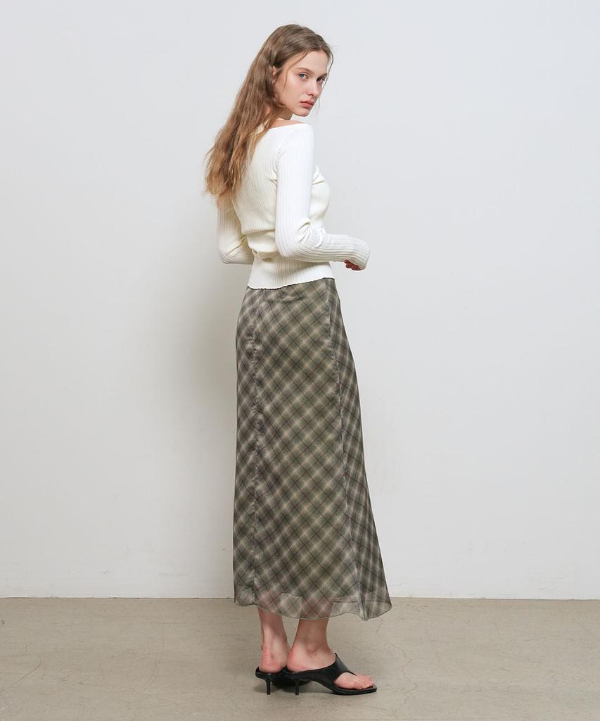 General Idea Check Sheer Long Skirt [Khaki] / Gf2Lsk510