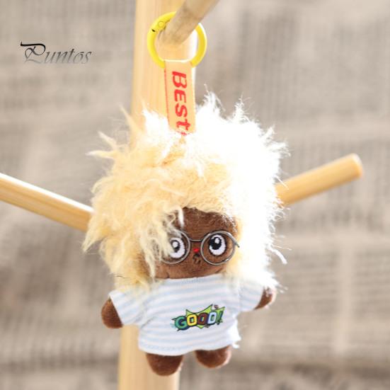 Keychain Doll Pendant, Mini Size Portable Soft Velvet Fabric Daily Wear Bag Charm Fried Hair Glasses Doll, Durable Accessory for Bags Keys Backpacks