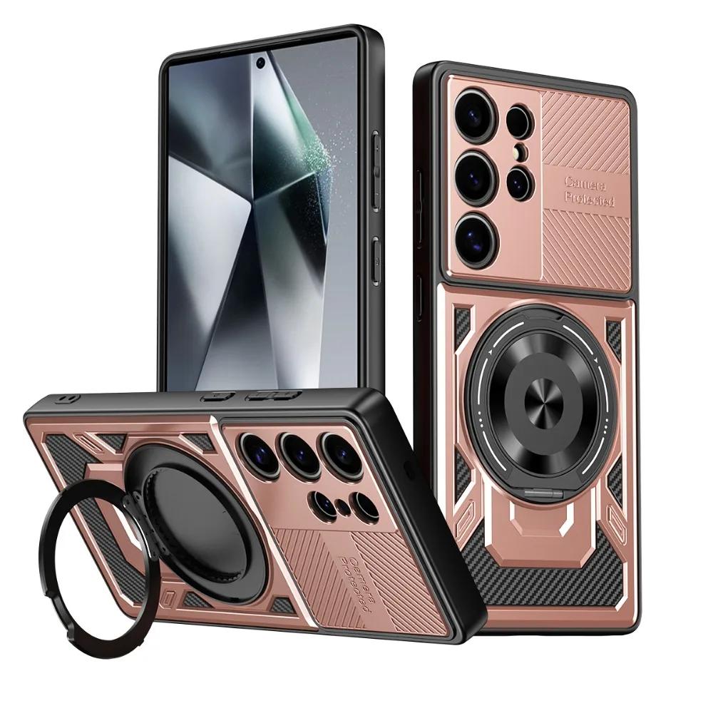 Hard Soft Phone Case for Samsung Galaxy S25 S24 Ultra S23 Plus S21 FE A06 A56 A36 A26 A35 A25 Rotating Bracket Protective Cover